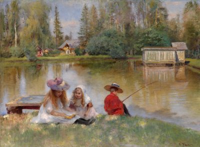 Barn vid sjön - Makovsky, Konstantin Yegorovich av Konstantin Egorovich Makovsky