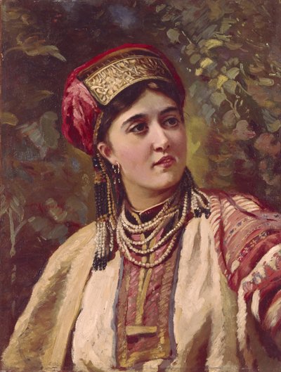 Flicka i traditionell klänning av Konstantin Egorovich Makovsky