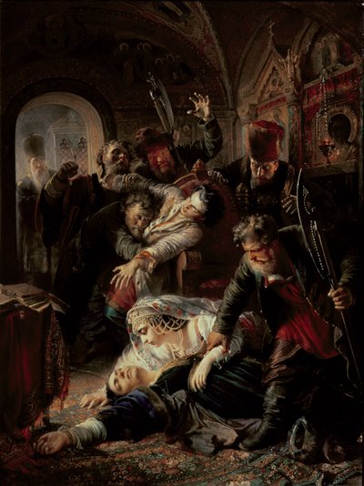 Hyrda lönnmördare som dödar tsar Boris Fyodorovich Godunov Son av Konstantin Egorovich Makovsky
