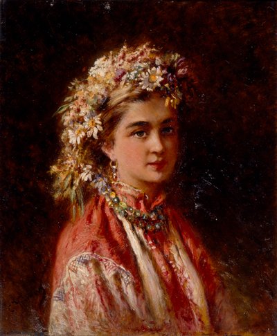Ung flicka med blomsterkrans av Konstantin Egorovich Makovsky