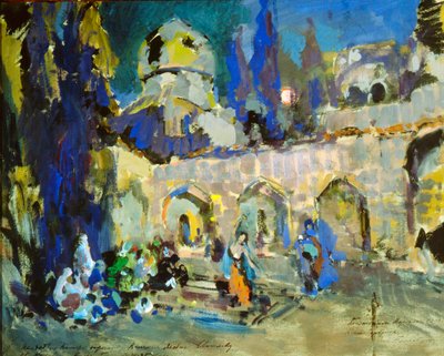 Dans, scenografi för Cesare Pugnis balett Den lilla puckelryggade hästen, 1912. av Konstantin Alekseevich Korovin