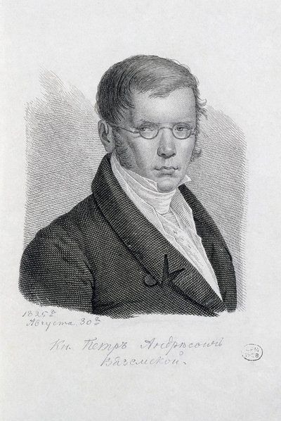 Porträtt av poeten Prins Pjotr Andrejevitj Vyazemskij 1792-1878. av Konstantin Yakovlevich Afanasyev