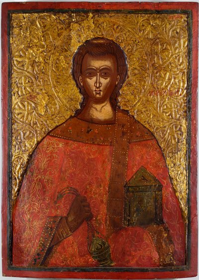 Saint Laurent (Saint Lawrence) - Ikon av Konstantinos Adrianoupolitis (aktivt 1600-tal), tempera på trä av Konstantinos Adrianoupolitis