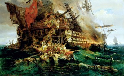 Ett turkiskt krigsskepp i brand av Konstantinos or Constantin Bolanachi