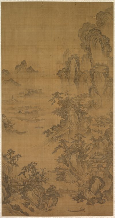 Bergsmarknad, klart med stigande dimma av Korea, Joseon dynasty