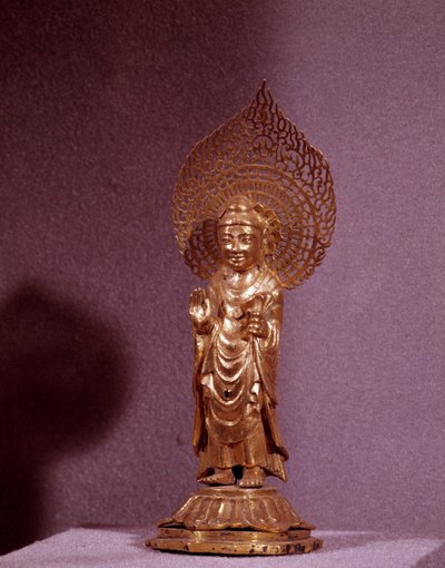 Art Coreen: representation av Buddha Amitabha, guldstatyett. Silla period. 7-8:e århundradet. Koreas nationalmuseum av Korean School