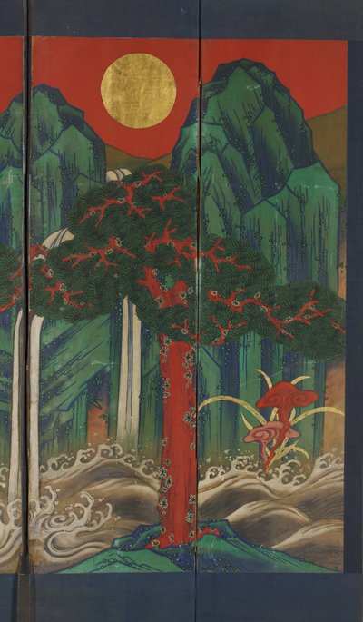 Landskap (tempera och bladguld på panel) av Korean School