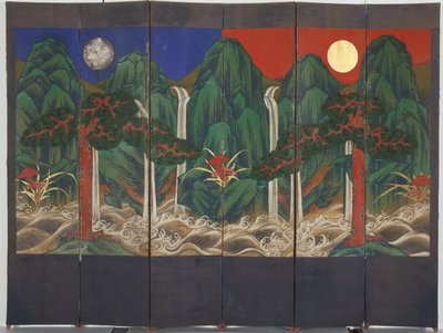 Landskap (tempera och bladguld på panel) av Korean School