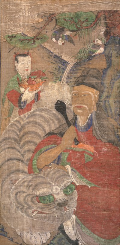 Sansin (kinesiskt svart bläck och applicerade pigment på grovt tyg) av Korean School