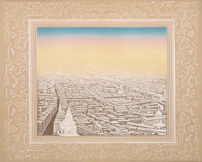 Flygfoto över London inramad i en dekorativ bård, c1845 av Kronheim and Co