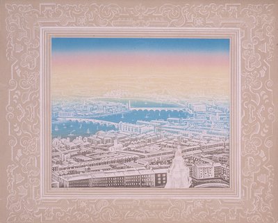 Flygfoto över London som visar Waterloo Bridge och Blackfriars Bridge, c1845. av Kronheim and Co