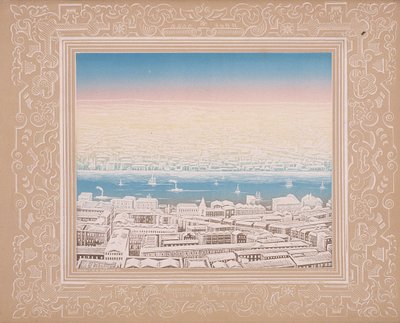 Flygfoto över London med dekorativ kant, c1845 av Kronheim and Co