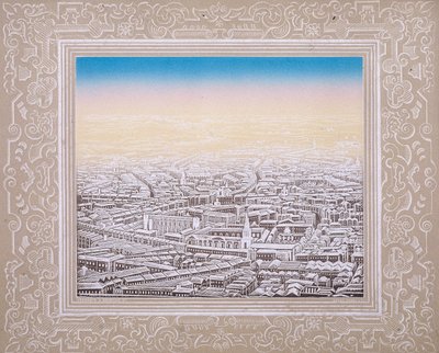 Flygfoto över London med dekorativ bård, c1845 av Kronheim and Co
