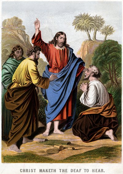 Kristus gör de döva att höra, 1860 av Kronheim and Co
