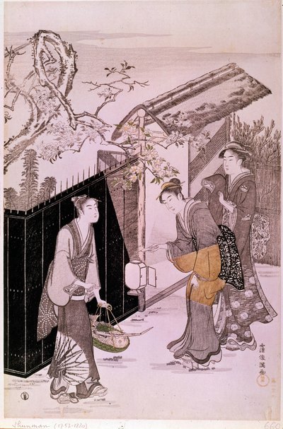 Tillbaka från poetisk kväll på vårens japanska tryck av Shunman Kubo (1757-1820). Paris, Guimet-museet, Nationalmuseet för asiatisk konst av Kubo Shumman