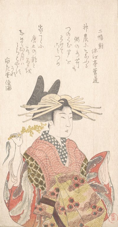 Courtesan med Branch of Seri, 1800-talet. av Kubo Shunman