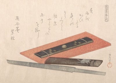 Kniv och två knivhandtag, 1800-tal. av Kubo Shunman