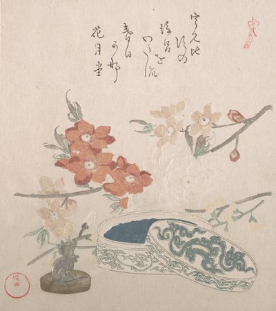 Peach Blossoms, a Seal and a Seal-box, 1800-talet. av Kubo Shunman