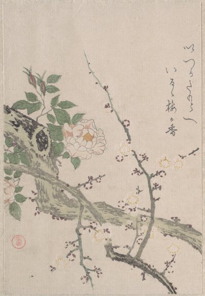 Rosor och plommonblommor av Kubo Shunman