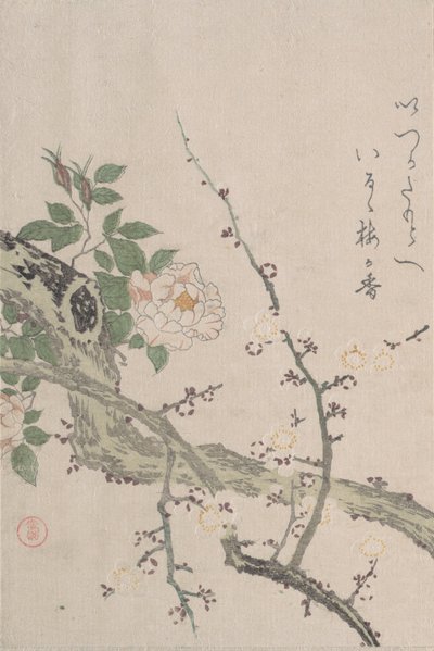 バラと梅の花、19世紀。 スウェーデンの av Kubo Shunman