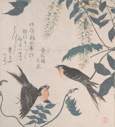 Svalor och Wisteria, 1800-talet. av Kubo Shunman