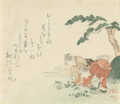Två flickor samlar nyårsörter, 1797. av Kubo Shunman