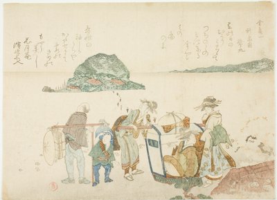 Besökare på Enoshima, från albumet "Mountains of the Four Quarters (Yomo no yama)" av Kubo Shunman