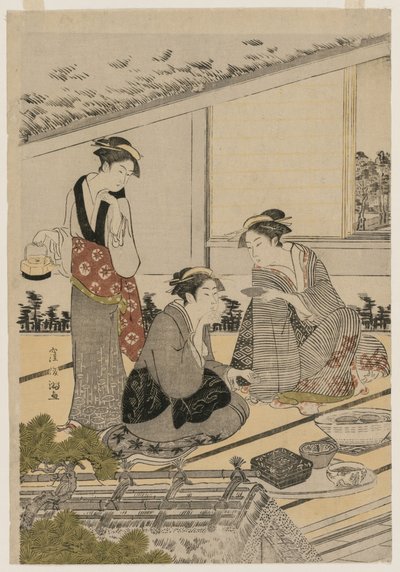 Kvinnor i ett tehus, sent 1780-tal. av Kubo Shunman