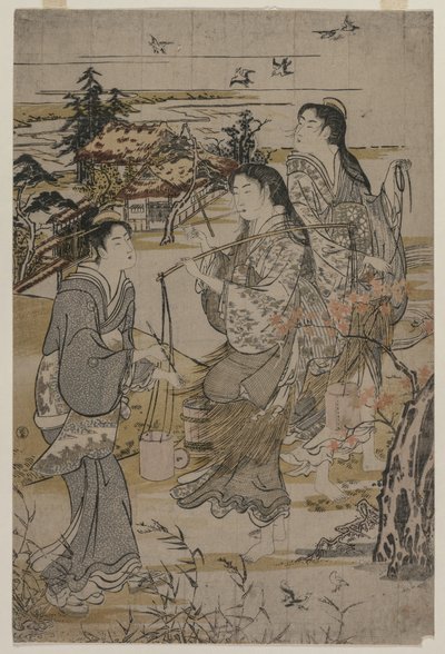 Kvinnor med salthinkar, Noda Tama-floden i Mutsu-provinsen, sent 1780-tal. av Kubo Shunman