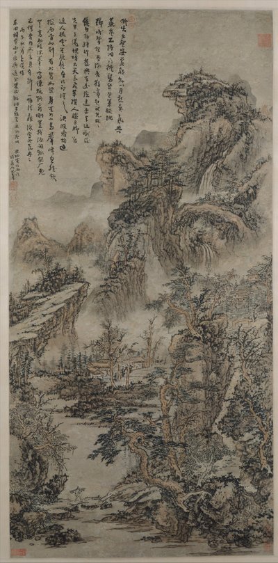 Skogbevuxna berg i skymningen, daterad 1666. av Kuncan