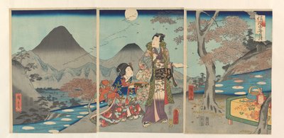 Månen reflekterades i Shinanos risfält Shinshû tagoto no tsuki (titel på objekt) av Kunisada (II) , Utagawa