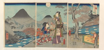 Månen reflekterades i Shinanos risfält Shinshû tagoto no tsuki (titel på objekt) av Kunisada (II) , Utagawa
