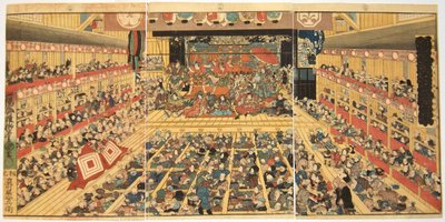 Odori Keiyo Edoe no Sakae: Tea t Reinterio rwith For a while Performanse, 1858 av Kunisada
