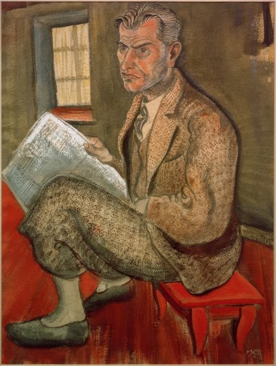 Richard Haberland mit Zeitung von Kurt Günther