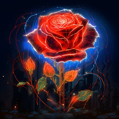 En skiss av en blommande röd ros, med bara en blomma och några detaljerade linjer 2 av Kurt Heppke