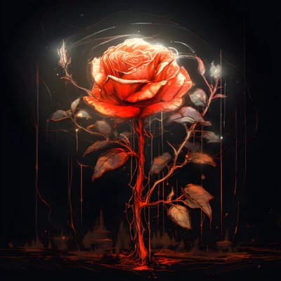 En skiss av en blommande röd ros, med bara en blomma och några detaljerade linjer 3 av Kurt Heppke