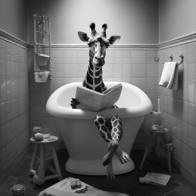Glad giraff sitter på toaletten med tidning 2 av Kurt Heppke