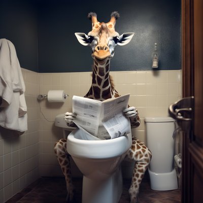 Glad giraff sitter på toaletten med tidning 4 av Kurt Heppke