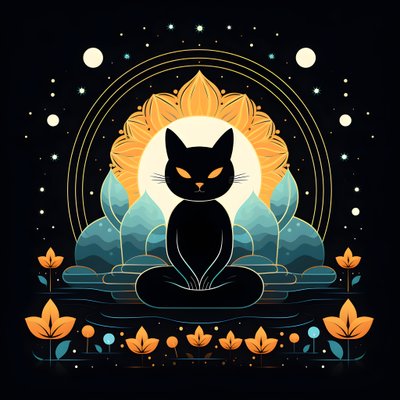 Katt i meditation sitter på en lotusblomma 3 av Kurt Heppke