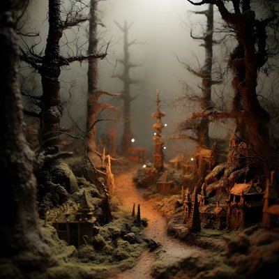 Miniatyr tilt-shift Halloween-skog med dimmiga träd och en kuslig atmosfär 4 av Kurt Heppke