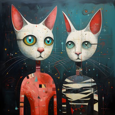 Två antropomorfa katter, Tomcat och Cat, Kubrick Ian Synthetic 3 av Kurt Heppke