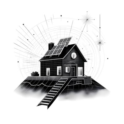 en illustration av ett hus med solpaneler, med en stor pil bakom som pekar åt höger och uppåt 3 av Kurt Heppke