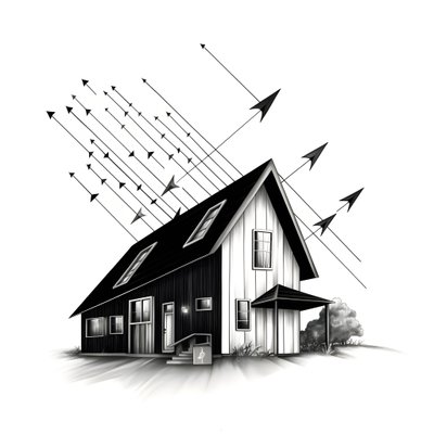 en illustration av ett hus med solpaneler på, med en stor pil bakom som pekar åt höger och uppåt 4 av Kurt Heppke