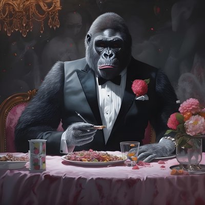 en gorilla som äter 4 av Kurt Heppke