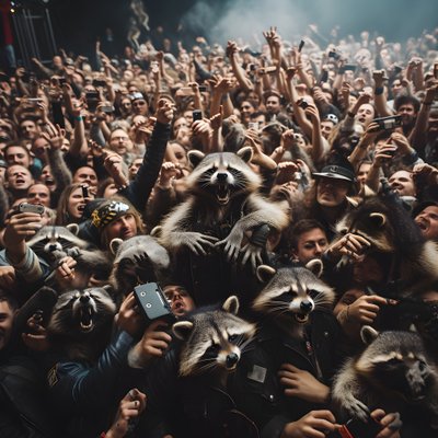 en hord full av tvättbjörnar på en rockshow 1 av Kurt Heppke