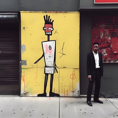 en målad figur vaknar till liv när han går på en gata i New York, surrealistiskt foto 2 av Kurt Heppke