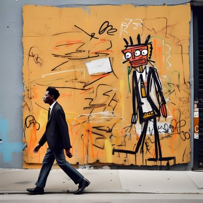 en målad figur vaknar till liv när han går på en gata i New York, surrealistiskt foto 3 av Kurt Heppke