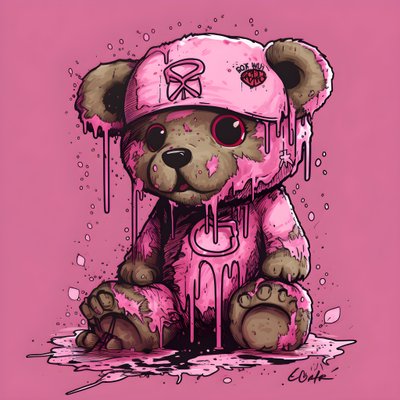 rosa unisex nalle med brun tatuering i pannan 4 av Kurt Heppke