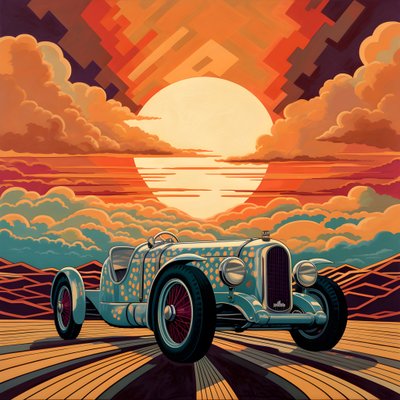 vackert, elegant, minimalistiskt, quiltat mästerverk i den konstnärliga stilen av Shepard Fairey::1 till minne av 1940 års Monaco Grand Prix, historiska racerbilar som tävlar mot varandra. 3 av Kurt Heppke