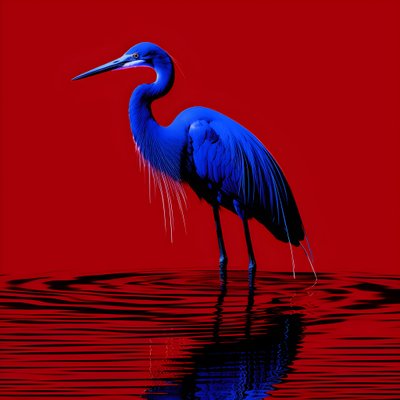 synthwave digital konstverk av en exotisk koboltblå häger på rött papper 2 av Kurt Heppke